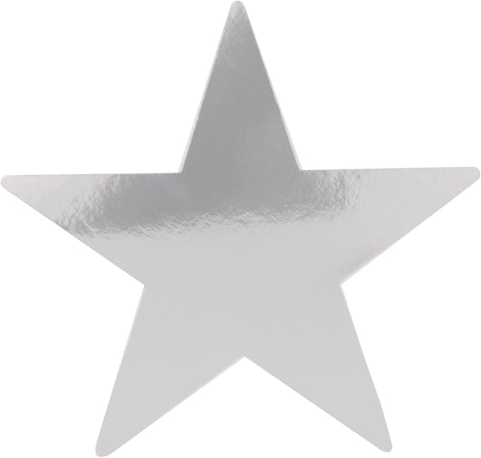 Beistle 24 Piece Silver Metallic Plastic Star Cut Outs For Weddings Birthday Party Supplies Classroom Decorations, 12"