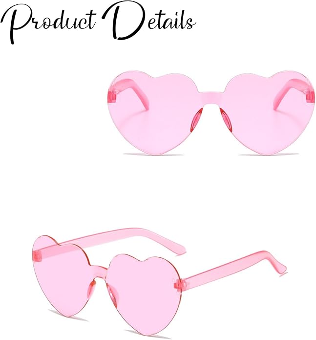 REHALY Valentine's Day Gifts - 16pcs Heart Shaped Rimless Sunglasses in Colorful Pink and Blue