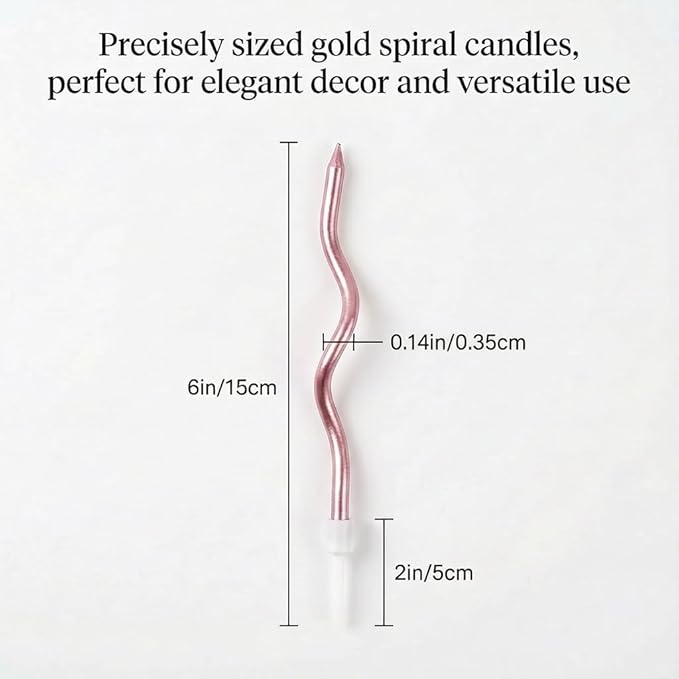 12-Count Spiral Birthday Candles, Long Twisty Party Candles with Candle Holders, Long Burning for Weddings, Birthdays, Party Decorations, Cupcakes, Anniversary and Meetups (Rose Gold)
