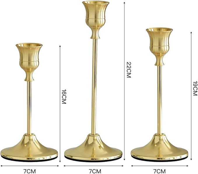 Candle Holders: Set of 3 Gold Candle Stick Holders - Metal Candlestick Holders for Home Christmas Wedding Table Centerpiece Mantle Decor (Golden Cup)