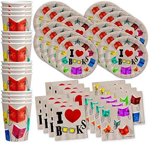 Birthday Galore Book Club Birthday Themed Party Supplies for Kids and Adults - Ideal Celebration Tableware Set with Plates, Napkins, & Cups Quick Colorful Setup Decoration For All Events - Kit for 16