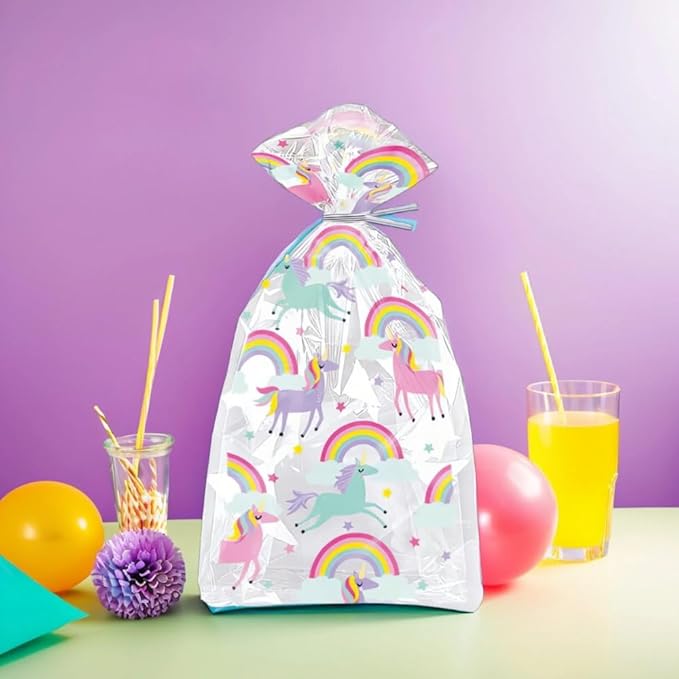 Unique Magical Rainbow & Unicorn Cellophane Gift Bags - Pack of 20 - Perfect for Parties, Treats & Gift Giving