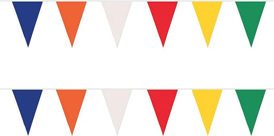 Beistle 2 Piece Indoor/Outdoor Multi-Color Plastic Triange Shaped Pennant Banners For Rainbow Theme, Birthday Party, Classroom Décor, Graduation