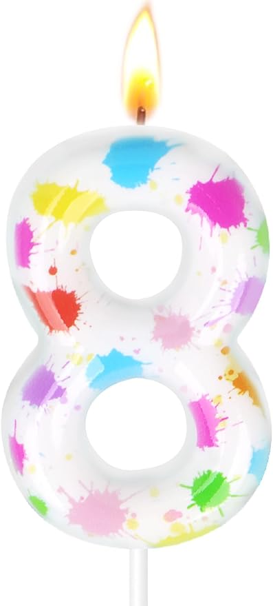 Paint Birthday Candles, Art Paint Party Decoration Supplies, Birthday Number Candles for Cake Topper (Multicolour, Number 8)