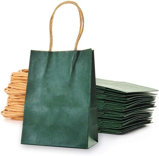 AWELL Small Dark Green Paper Gift Bags with Handle, 6.5x4.5x2.5 inches, Pack of 24, Perfect for Wedding, Birthday, Bridal Shower, Baby Shower