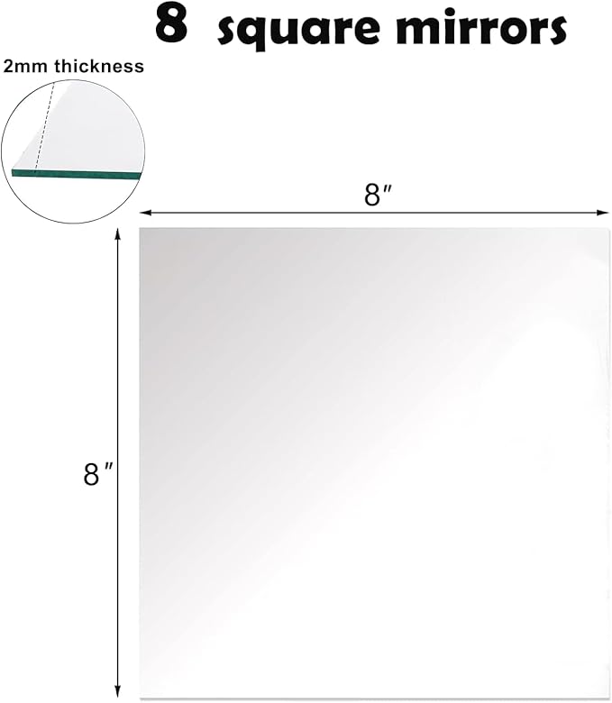 8 Pack Square Mirror Centerpieces for Tables Decorations, 8" Acrylic Square Mirror Tray Candle Plate 2mm Thickness Mirror Centerpiece Table Decorations for Wedding Decorations Party, Wall Decor