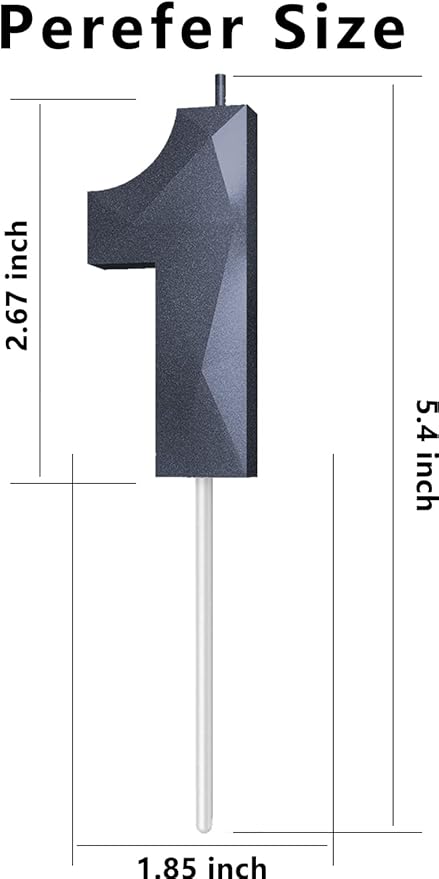 Number Birthday Candles(1 Candle Black) 3D Diamond Shape 1st Happy Birthday Cake Topper Decorations for Boy Men Birthday Wedding Anniversary Celebration Theme Party Supplies