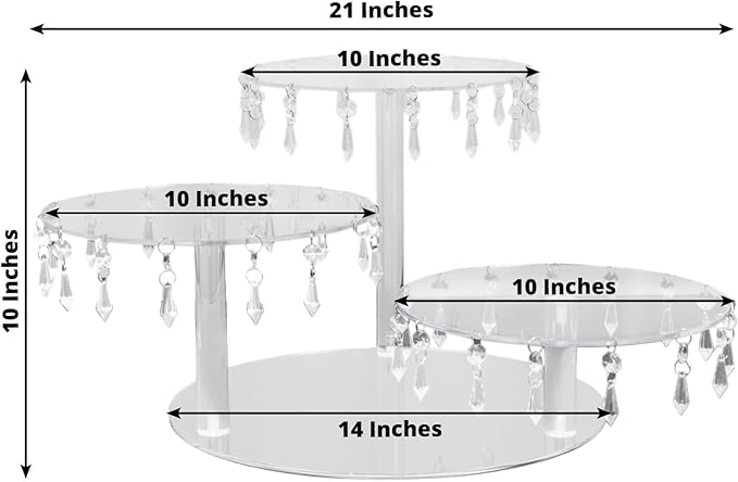 Efavormart 3-Tier Acrylic Cake Stand with Hanging Crystal Pendants – Clear Elegant Cupcake Tower for Dessert Display