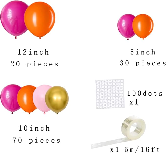 Hot Pink Orange Gold Balloon Garland Arch, 122PCS Rose Red, Metallic Gold Balloons Pink and Orange Party for Wedding Birthday Anniversary Valentine Day Party Decors