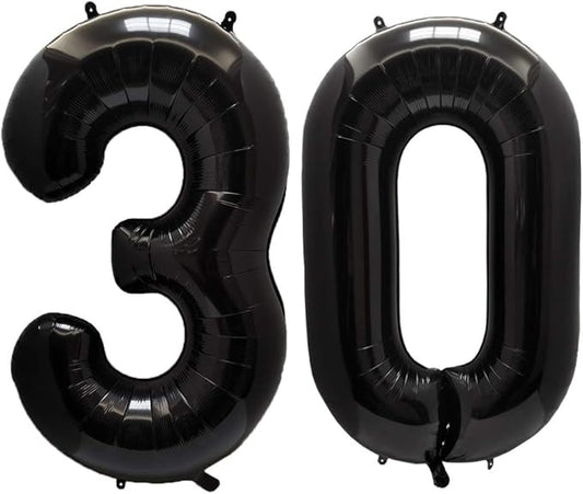 AULE 40 Inch Jumbo Black Foil Mylar Number Balloons for Men Women 30th Birthday Party Decorations 30 Years Old Anniversary Party Supplies