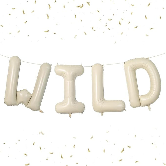 Biapian 40 Inch WILD Letter Balloons, Big Beige WILD Foil Balloon, 4 Pcs Ivory Sand White Giant Alphabet Foil Aluminum Balloon Helium for Kids Boys Girls Birthday Baby Shower Wild Party Decoration