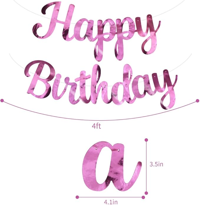 BEISHIDA Happy Birthday Banner - NO DIY,Double-Sided Pink 10Feet Pre-Strung-Glitter Birthday Sign Garland Backdrop Decorations for Women men Party