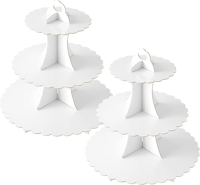 Soleebee 3-Tier Cupcake Stand, Cardboard Cupcake Tower, Dessert Cup Cake Stand Tower for Birthday Wedding Party Decoration, Cupcake Tier Stand 2 Set (White)