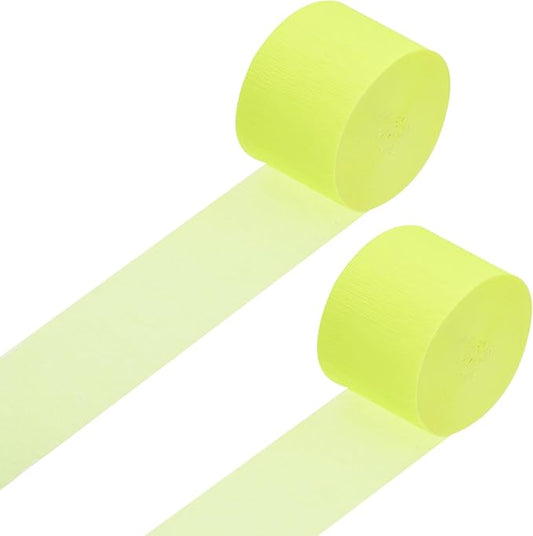 Crepe Paper Roll, Fluorescent Yellow Crepe Paper Streamers Sheets, [for Party Streamer Decorations, Birthday Party] - 1.8 Inch x 82 ft / 2 Roll