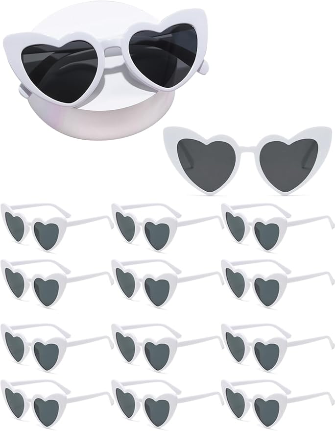 LOHO MAGICA Women Fashion Heart Sunglasses 12 Pack Heart Shaped Sunglasses for Women Vintage Love Cat Eye Retro Glasses