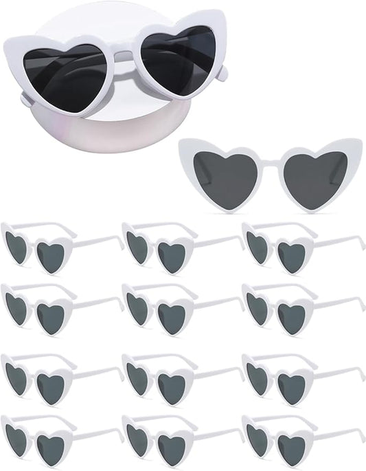 LOHO MAGICA Women Fashion Heart Sunglasses 12 Pack Heart Shaped Sunglasses for Women Vintage Love Cat Eye Retro Glasses