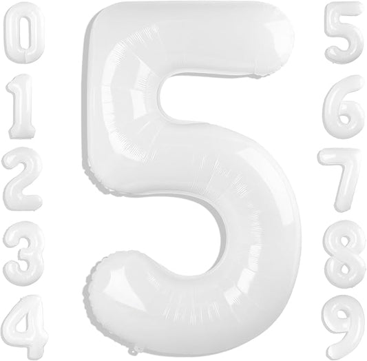 Balloon Numbers 40 Inch 5 Ballon for 5th Birthday Decorations, 15 25 35 50 Big White Number Balloons for Wedding Photo Shoot Party Decor