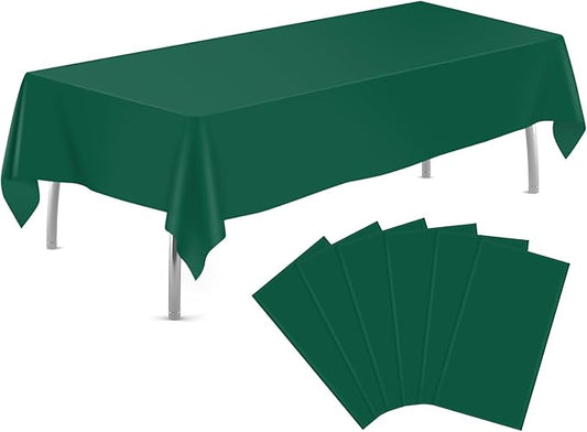 tujol Dark Green 6 Pack Plastic Table Cloth 54" x 108", Disposable Tablecloths Rectangle Table Cover, Plastic Tablecloths for Parties