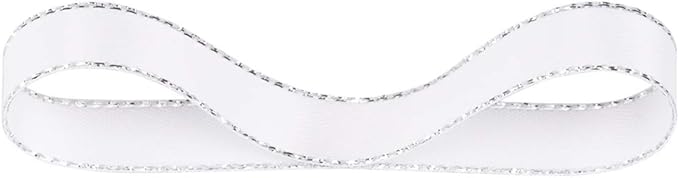 3/8" Double Face Satin Ribbon with Silver Edge 25 Yards (029-White), Set for Gift Wrapping, Party Decor, Wedding and Craft