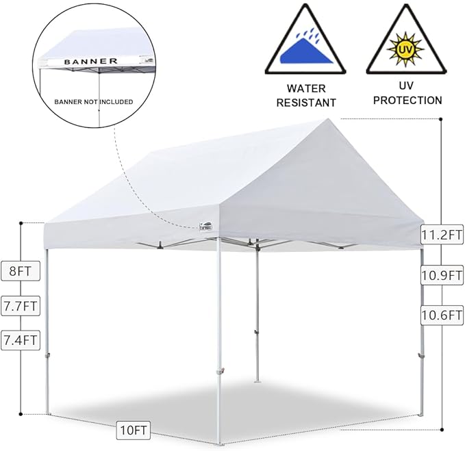 Eurmax USA Patented 10x10 Pop Up Canopy Tent Party Tent Commercial Instant Canopies Shelter with Heavy Duty Roller Bag,Bonus 4 Sand Bags (Khaki)