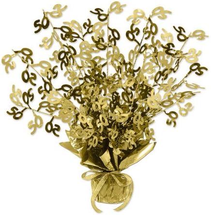Beistle 50" Gleam ‘N Burst Centerpieces, 2-Piece Gold Metallic Table Display for 50th Birthday Parties, Anniversaries, and Milestone Celebrations, 15”