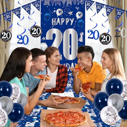 20th Birthday Decorations for Men Boys, Blue 20 Year Old Party Supplies