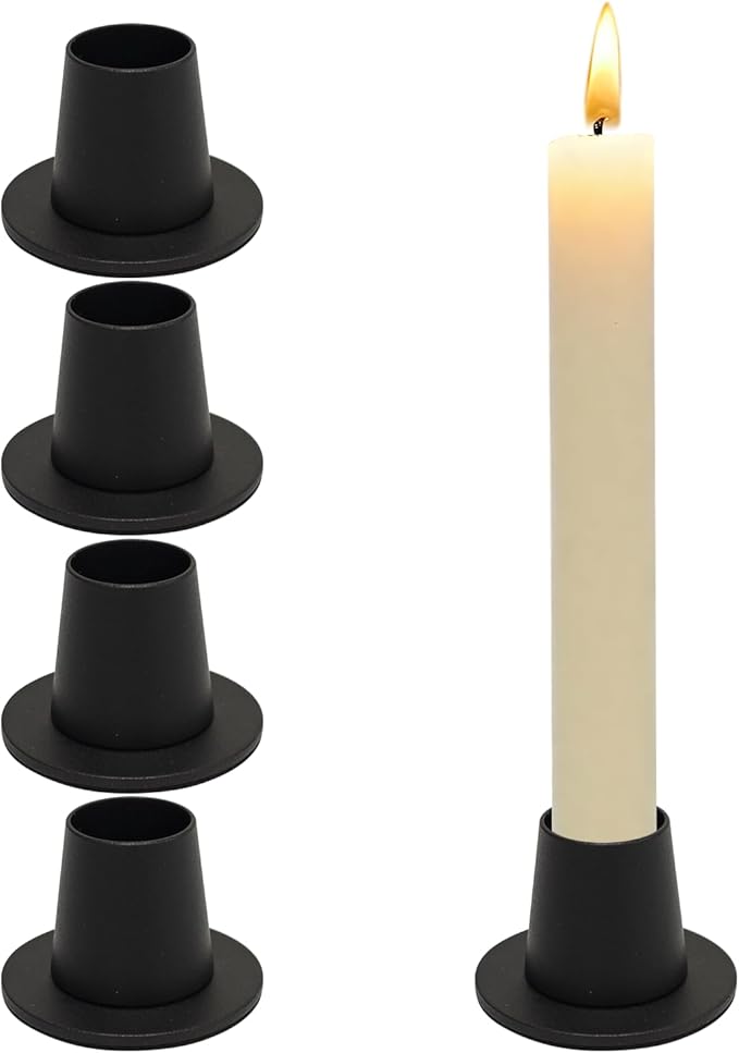 Black Taper Candle Holders Set of 4 - Brushed Black Candlestick Holders, Round Tapered Candlestick Holders for Home Decoration, Wedding, Anniversary, Party | Housewarming Gifts Candle Holders