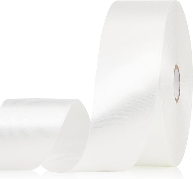 White Satin Ribbon 1-1/2 Inch, 60 Yards White Polyester Fabric Ribbon for Gift Wrapping Flower Bouquet Crafts Wedding Christmas Party