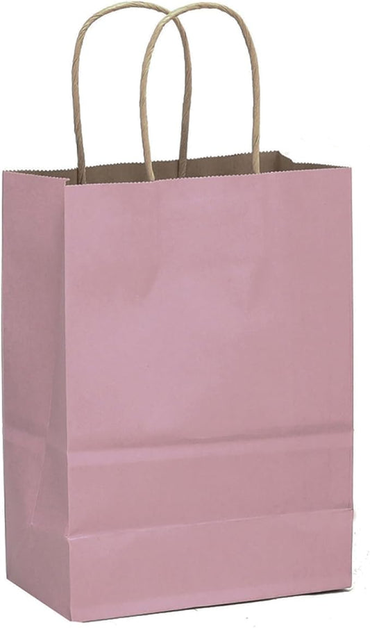 qiqee 32-Packs Light Pink Paper Gift Bags with Handles Bulk 8.26"×6"×3.15" Small Size Gift Bags Multiple Uses（Small Size）