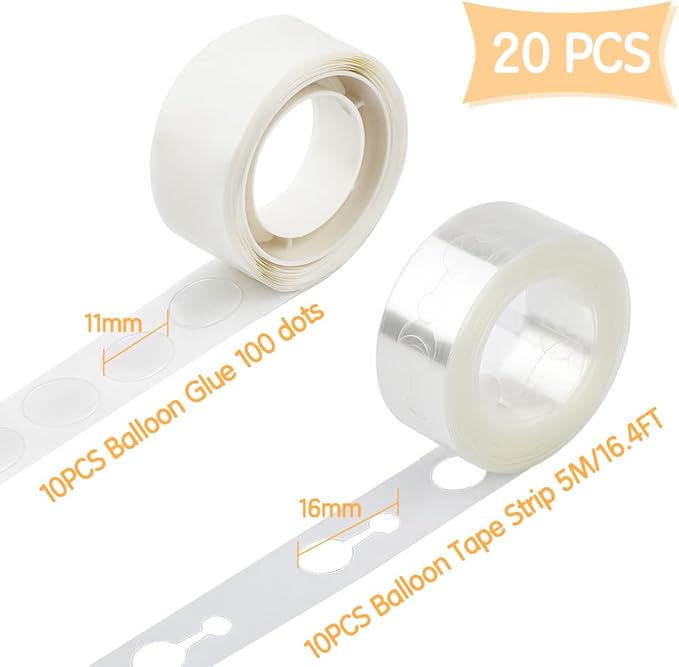 Balloon Arch Kit, 20 Rolls Balloon Arch Strip Kit for Garland, 164 Ft Balloon Tape Strip Double Hole, 1000 Dots Glue Point Tape for Birthday Valentines Wedding Graduations Party Decorations