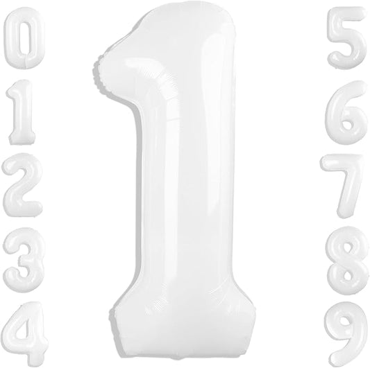 Number Balloons 1, 40 Inch Ballons for Girl Boy 1st 1 11 21 Birthday Decorations Baby Shower Photo Shoot, White One Balloons