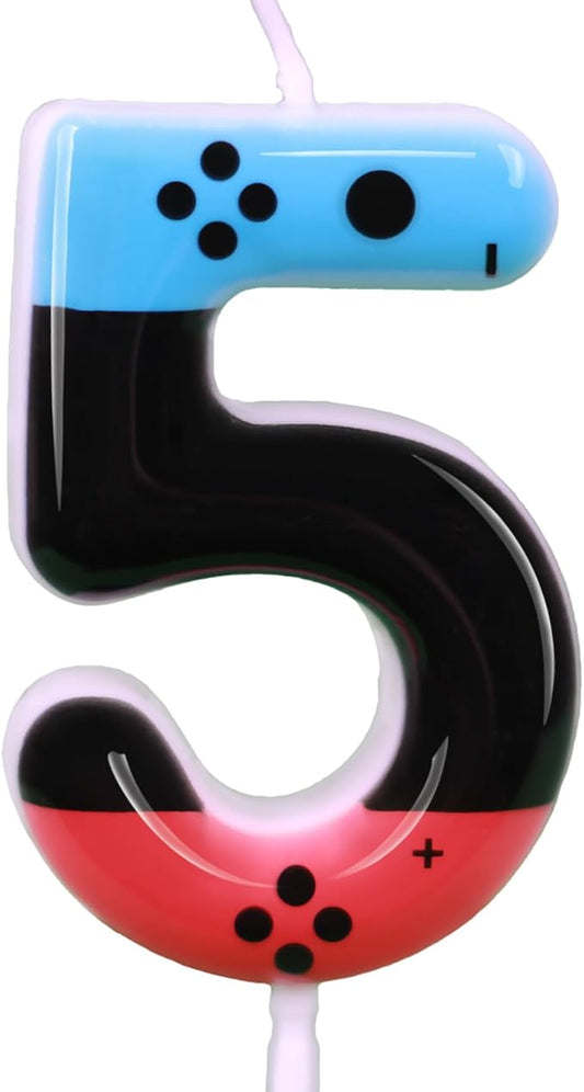 Gaming Candle,Level 5 Number Birthday Cake Candles,5 Birthday Decorations for Boys,5th Birthday Candle Gamepad Birthday Candles,Video Game Controller Themed Kids Birthday Party Supplies(Number 5)