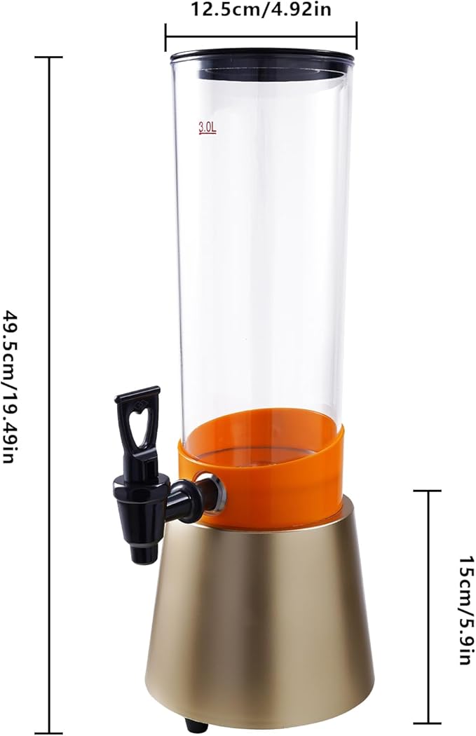 0.79 Gallon Beverage Dispenser With Champagne Gold Stand,Single Tank Water Ice Tea Beer Margarita Juice Drink Dispenser with LED White Light,Water Jar Dispenser with Spigot for Home Bar Parties
