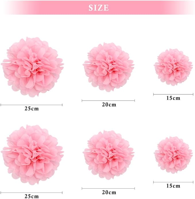 Paper Pom Poms Hanging Paper Flower Ball Wedding Party Celebrations Decorations Outdoor Decoration Flowers Craft for Party Birthday Party (deep Purple 6pcs) (Light Pink)