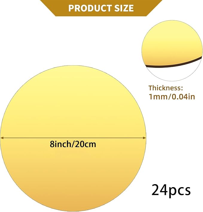24PCS Gold Round Mirror Plates for Centerpieces, 8" Flat Gold Circle Mirror Trays for Tables, Decorative Candle Plates Mirror Base for Wedding Table Decor, Anniversary Party Event Home Decorations