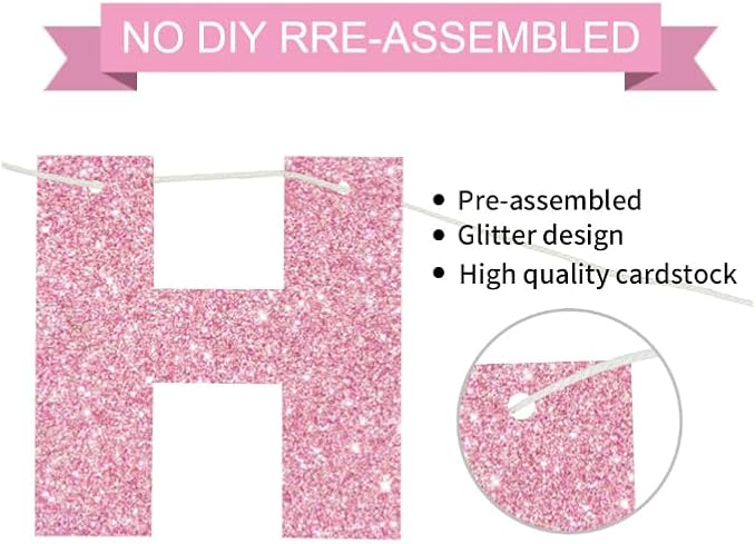 BEISHIDA Happy Birthday Banner - Pre-Strung No DIY Birthday Decorations - Happy Birthday Sign - Birthday Banner for Women, Kids - Backdrop Pink