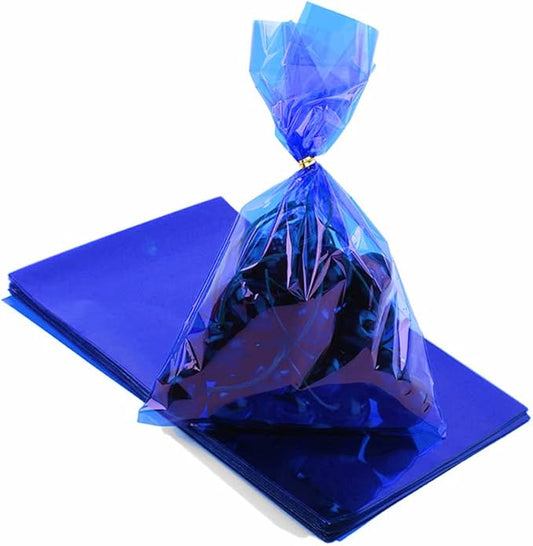CC wonderland zone Blue Cellophane Treat Bags - 50 Pack Gift Cello Plastic Bags with Ties,for Candy Cookie Goodie Party Favors,6x9 inch