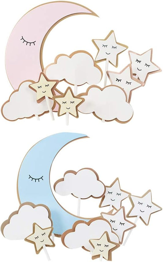 Moon Star Cake Toppers Cloud Cupcake Picks Paper Baking Decoration for Baby Shower Birthday Wedding Party 18 Pcs