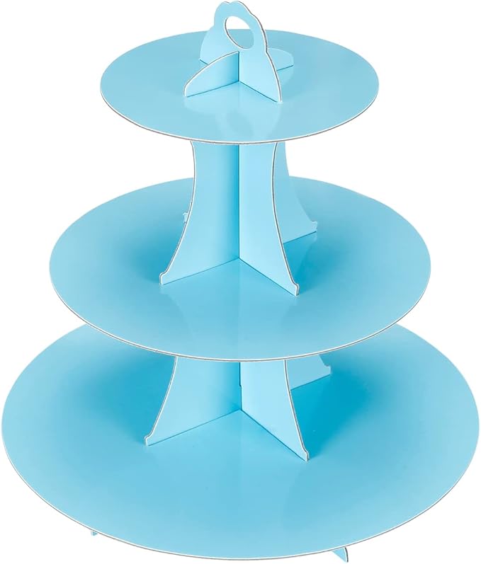 YLDW Cupcake Stand 2Pcs, 3-Tier Cupcake Stand Display, Cardboard Cup Cake Tower Stand, Disposable Dessert Stand for Birthday Tea Party Baby Shower Treat Decorations, Baby Blue