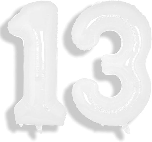 SUWEN 40 Inch White Large 13 Number Balloons Big Foil Helium Number Balloons 0-9 Giant Jumbo Happy 13th Birthday Party Decorations for Boy or Girl Huge Mylar 31 Anniversary Party Supplies