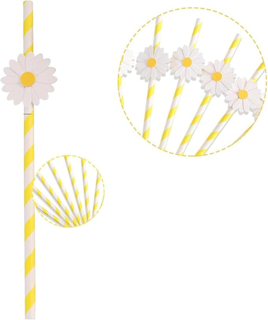 Disposable Daisy Paper Straws - Floral Straws for Kids Birthday Party Supplies Daisy Decorations Bridal Shower, Daisy Baby Shower, Wedding Party, Engagement, Birthday Party 20Pcs（yellow）
