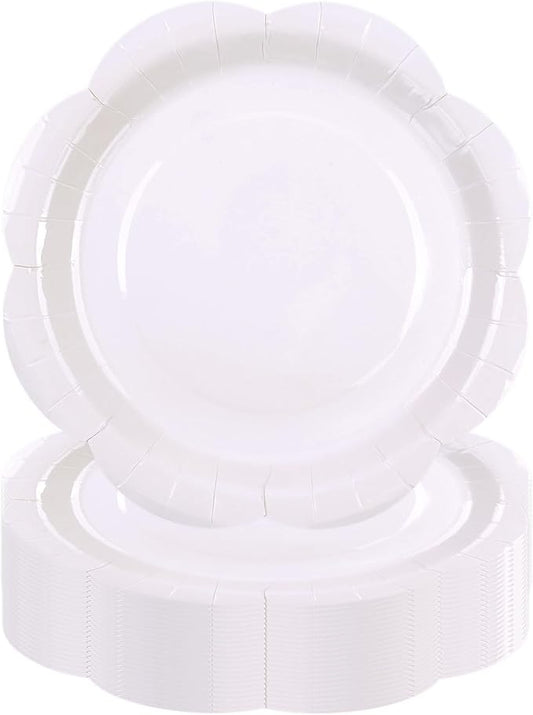 30 Pack White Paper Plates 9 Inch, Disposable Scalloped Plates Cake Dessert Plate for Dinner Baby Shower Wedding Bridal Shower Birthday Party Supplies (White, 9 inch)