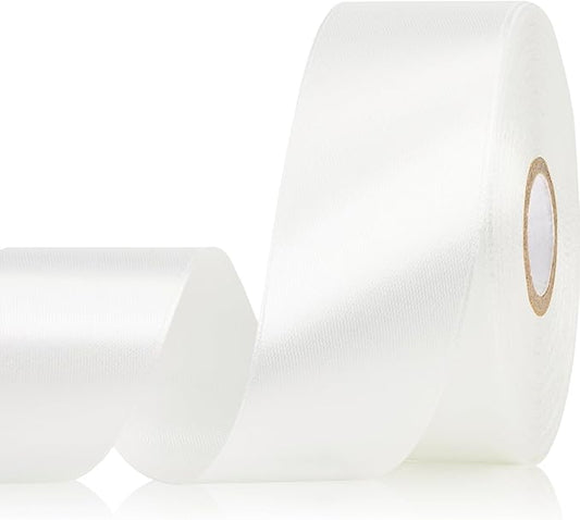 White Ribbon 1-1/2 Inch 30 Yards Solid Color Satin Ribbon for Flower Bouquet, Fabric Ribbon for Gift Wrapping Crafts Hair Bows Making Sewing Wedding Christmas