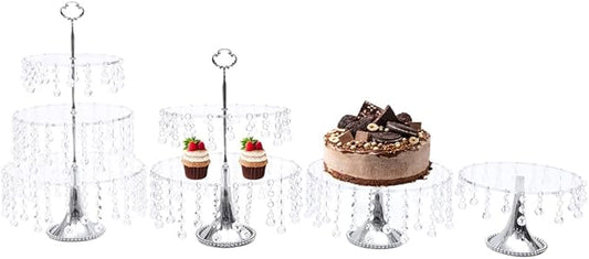 4 PCS Cake Stand Set Silvery Crystal Dessert Table Plate Set,Metal Cupcake Tray Candy Fruit Display Tower for Wedding Afternoon Tea Birthday Party Baby Shower Anniversary