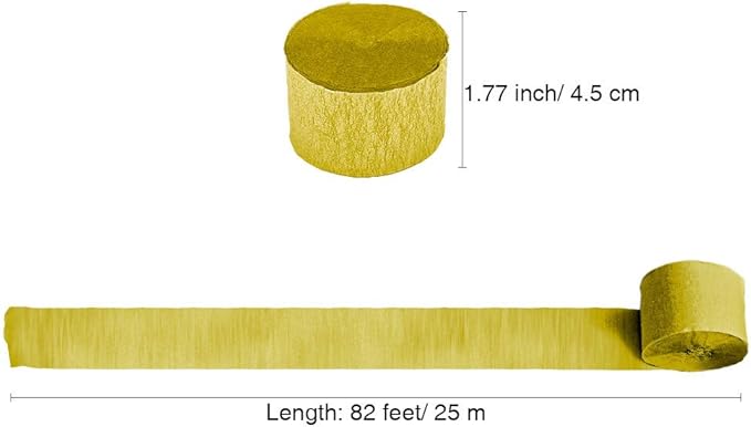 8 Rolls Gold Crepe Paper Streamers, Wedding Birthday Baby Shower New Year Party Decoration, Graduation, Christmas, Rainbow DIY Supplies, Living Room Bedroom Decor