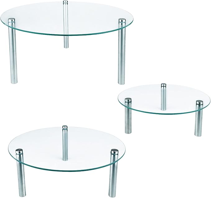 3 Pcs Round Tempered Glass Cake Stands Set 8 10 13 Inch Cupcake Display Stand Plate for Dessert Table Serving Platter