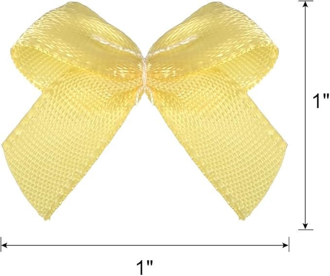 MECCANIXITY 50Pcs Mini Ribbon Bow 1" Mini Fabric Satin Ribbon Flower Bows for Craft DIY Sewing Wedding Birthday Party Yellow