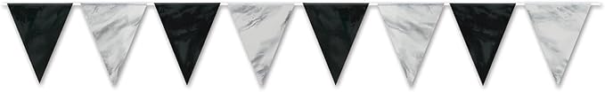 Beistle 59844-BKS Pennant Banner, 11" x 12', Black/Silver