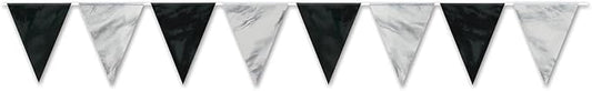 Beistle 59844-BKS Pennant Banner, 11" x 12', Black/Silver