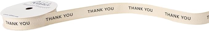 Ribbli Cotton Ribbon Natural Twill Tape Cotton with Black Thank You Printed Farmhouse Ribbon Use for Gift Wrapping Baking Crafts Home Decor-5/8 Inch x 10 Yard